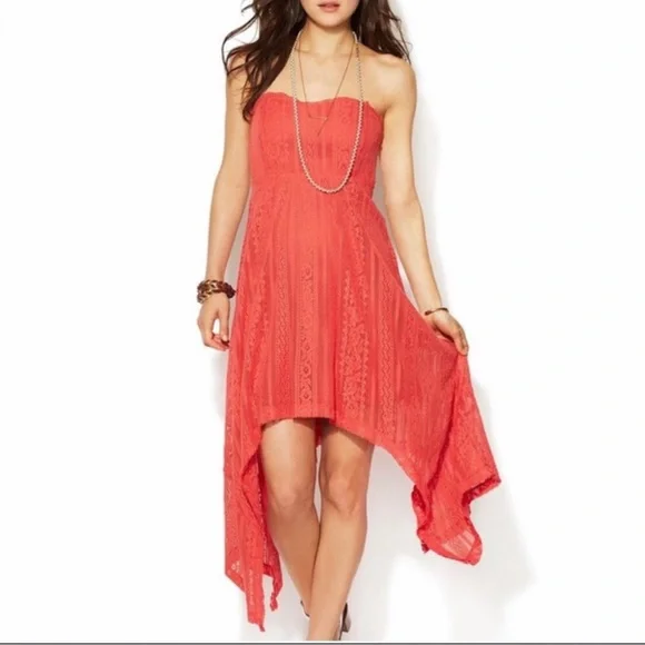 Free People | Dresses | Free People Crochet Lace Peach Handkerchief Dress  Size 4 | Poshmark